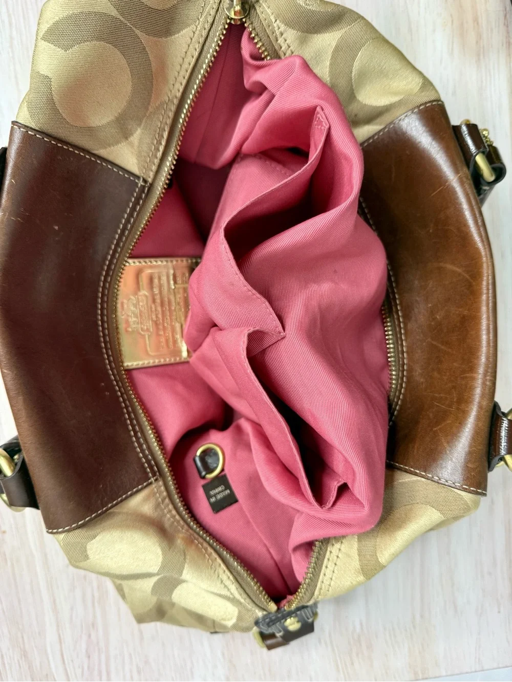 COACH Brown & Tan Signature Shoulder Satchel